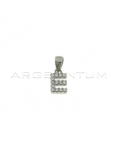 White zircon white gold plated letter E pendant in 925 silver