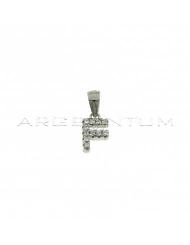 Pendant letter F white zircon plated white gold in 925 silver