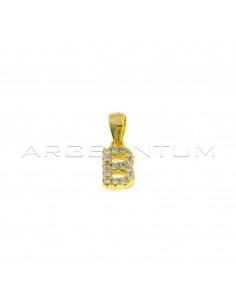 Yellow gold plated white zircon letter B pendant in 925 silver
