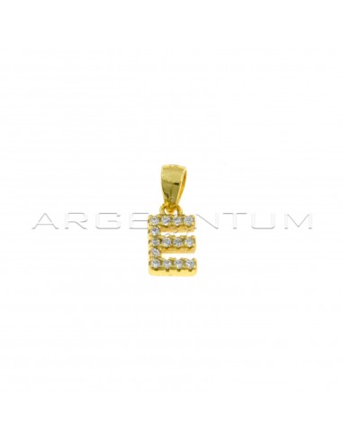 Yellow gold plated white zircon letter E pendant in 925 silver