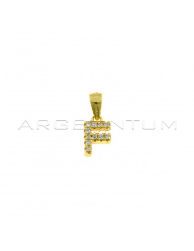 Yellow gold plated white zircon letter F pendant in 925 silver