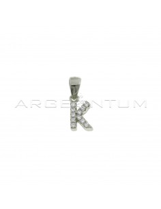 White zircon letter K pendant white gold plated in 925 silver