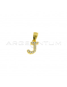 Yellow gold plated white zircon letter J pendant in 925 silver