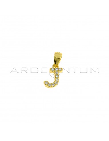 Yellow gold plated white zircon letter J pendant in 925 silver