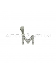 White zircon white gold plated letter M pendant in 925 silver