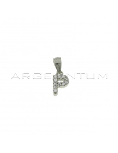 White zircon white gold plated letter P pendant in 925 silver