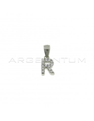 White zircon letter R pendant white gold plated in 925 silver