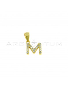 Yellow gold plated white zircon letter M pendant in 925 silver