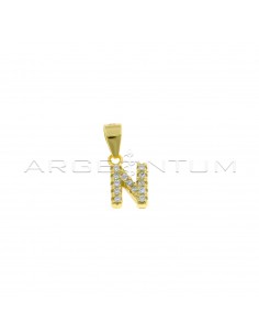 Yellow gold plated white zircon letter N pendant in 925 silver