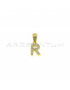 Yellow gold plated white zircon letter R pendant in 925 silver