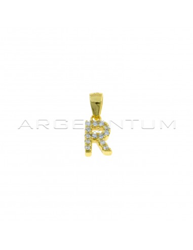 Yellow gold plated white zircon letter R pendant in 925 silver