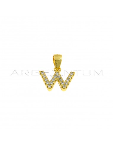 Yellow gold plated white zircon letter W pendant in 925 silver