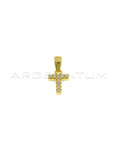 Yellow gold plated white zircon letter T pendant in 925 silver