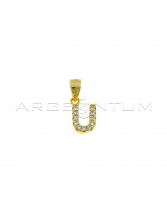 Yellow gold plated white zircon letter U pendant in 925 silver