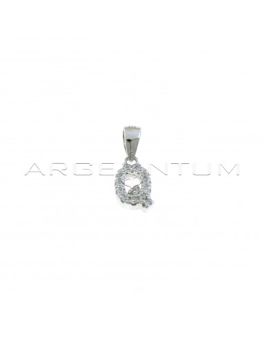 White zircon letter Q pendant white gold plated in 925 silver