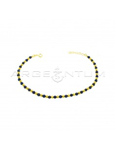 Anklet with diamond spheres and yellow gold plated lapis lazuli spheres in 925 silver