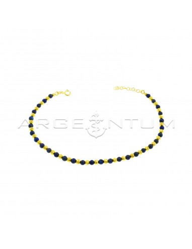 Anklet with diamond spheres and yellow gold plated lapis lazuli spheres in 925 silver