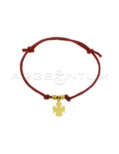 Red cord bracelet with slip knots, hammered nuggets and angel pendant yellow gold plated 925 silver
