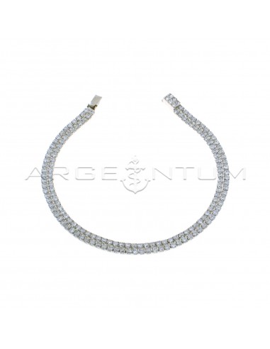 Tennis bracelet with 2 strands of white zirconia 2 mm white gold plated in 925 silver