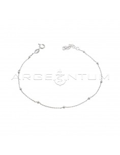 White gold plated alternating ball mesh anklet in 925 silver