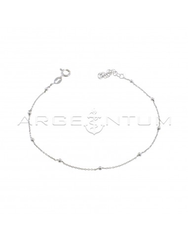 White gold plated alternating ball mesh anklet in 925 silver