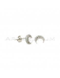 White gold plated white zirconia crescent shape lobe earrings in 925 silver