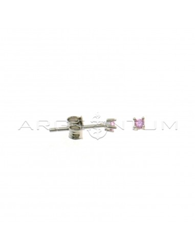 Point of light earrings with pink zircon with 4 claws of 2 mm white gold plated in 925 silver