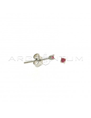 Point of light earrings with red zircon with 4 claws 2 mm white gold plated in 925 silver