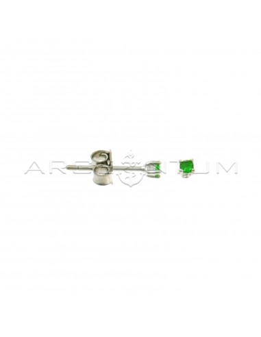 Point of light earrings with green zircon with 4 claws of 2 mm white gold plated in 925 silver