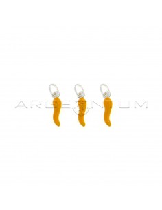 Ciondoli corni 4x13 mm smaltati arancione chiaro in argento 925 (3 pz.)
