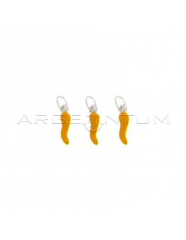 Pendants horns 4x13 mm enamelled light orange in 925 silver (3 pcs.)
