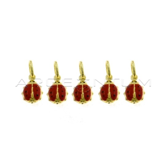 Enameled ladybug pendants 14x9 mm yellow gold plated in 925 silver (5 pcs.)