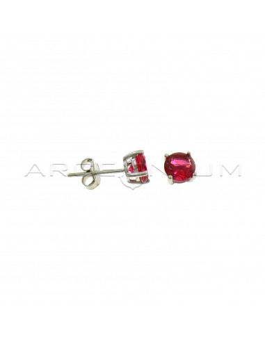 Point of light earrings with 4-prong red zircon 6 mm white gold plated in 925 silver