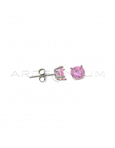 Point of light earrings with 4-prong pink zircon 6 mm white gold plated in 925 silver