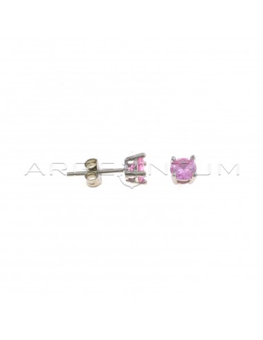 Point of light earrings with 5 mm pink zircon with 4 claws, white gold plated in 925 silver
