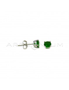 Point of light earrings with green zircon with 4 claws of 5 mm white gold plated in 925 silver