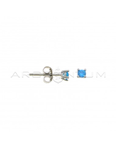 Light point earrings with 3 mm 4-prong blue zircon, white gold plated 925 silver