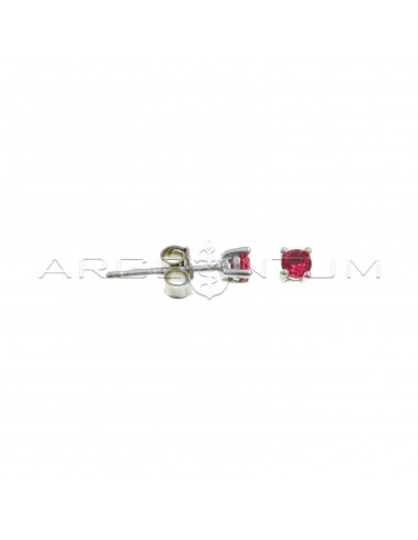 Point of light earrings with 3 mm red zircon with 4 claws, white gold plated in 925 silver