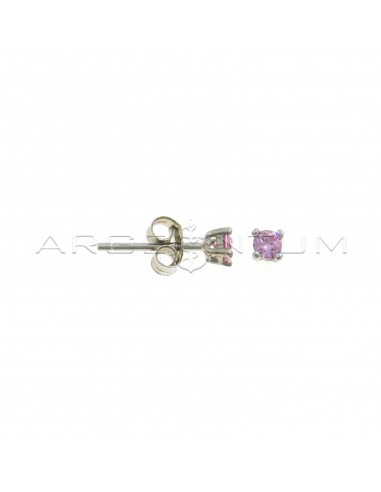Point of light earrings with 3 mm pink zircon with 4 claws, white gold plated in 925 silver