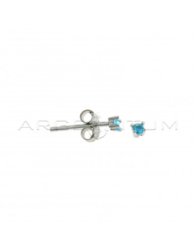 Light point earrings with blue zircon with 4 claws of 2 mm, white gold plated in 925 silver
