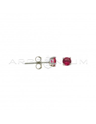 Point of light earrings with 4-prong red zircon 4 mm white gold plated in 925 silver