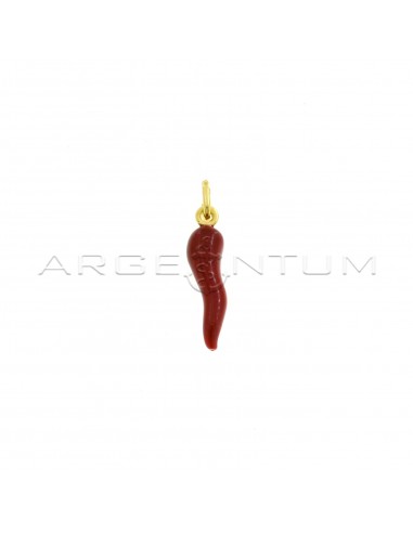 Red enamelled horn pendant 26 × 6 mm yellow gold plated in 925 silver