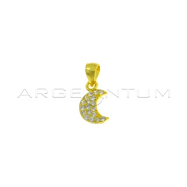 Moon pendant with white zircons pave yellow gold plated in 925 silver