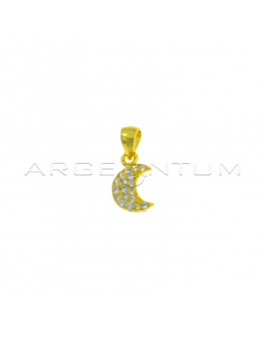 Moon pendant with white zircons pave yellow gold plated in 925 silver