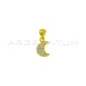 Moon pendant with white zircons pave yellow gold plated in 925 silver