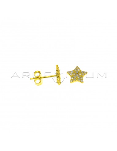 Star lobe earrings in white cubic zirconia pave yellow gold plated in 925 silver