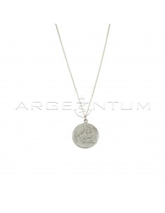 Collana maglia rolò diamantata con moneta accoppiata pendente centrale placcata oro bianco in argento 925