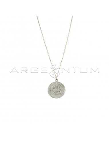 Collana maglia rolò diamantata con moneta accoppiata pendente centrale placcata oro bianco in argento 925