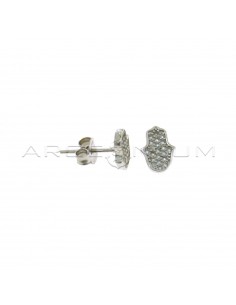 Hand of fatima lobe earrings in white gold-plated white zircon pave in 925 silver