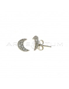 Moon lobe earrings in white gold plated white zircon pave in 925 silver